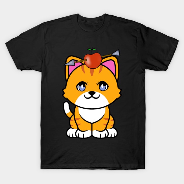 Cute orange cat has an apple and arrow on head T-Shirt by Pet Station